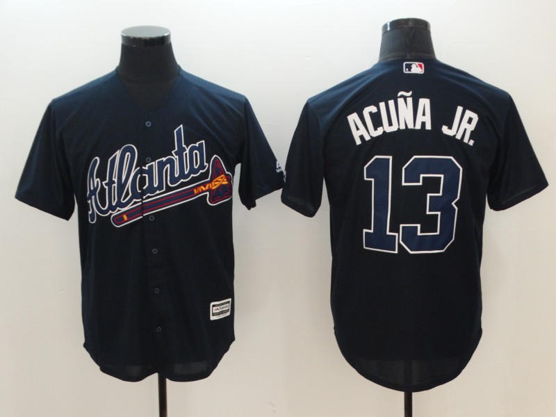 Men's Atlanta Braves #13 Ronald Acuña Jr Navy Flexbase Stitched MLB Jersey